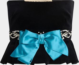 Valentino Garavani Strapless Embroidered Velvet Peplum Top