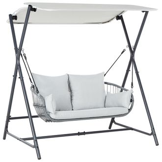 Beliani Columpio De Exterior Moderno Asiento De Polietileno Poli&eacute;ster Con Dosel Estructura De Acero Gris Claro Fiastra
