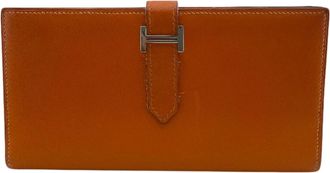 Herm&egrave;s Orange Box Calf Leather Long Wallet (Bi-Fold) (Pre-Owned)