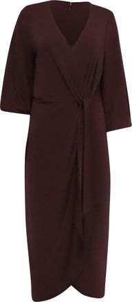 Ralph Lauren Lauren Ralph Lauren V-Neck Cinched Waist Midi Dress in Burgundy Polyester