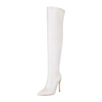 Generic Womens Sexy Thigh High Boots Pointed Toe Super High Square Heel With Side Zipper Over The Knee Party Dress Boots