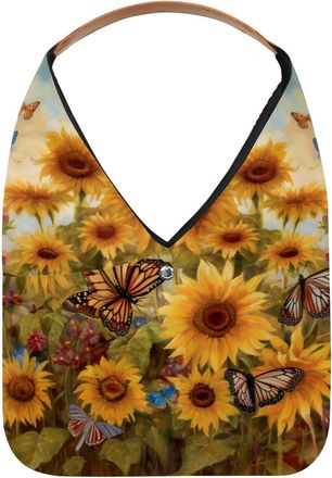 Generic USA Flag Sunflowers Butterfly Painting Reusable Lightweight Grocery Bags - Foldable Into Compact Pouch, Washable & Sturdy, Multipurpose for Shopping a