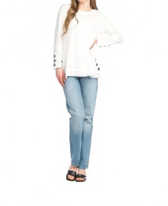 Papillon Waffle Top With Button Detail In White