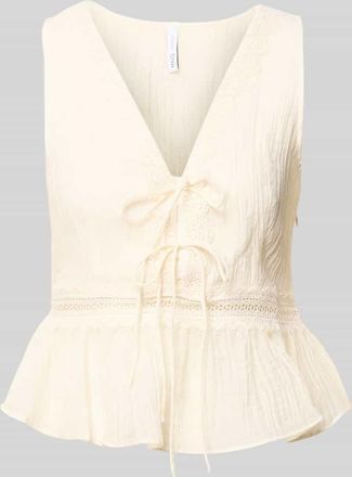 Mango Top aus Lyocell-Mix mit Zierschleifen Modell Elena in Offwhite, Gr&ouml;&szlig;e XL