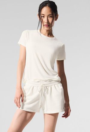 Alo | Ribbed Sea Coast T-Shirt in Ivory White, Size: 2XS