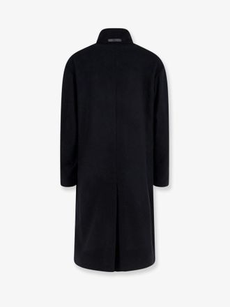 Hev&ograve; Mens Coat Savelletri Black Wool-Blend Virgin Wool