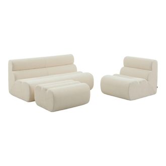 Sweeek Sof&aacute; envasado al vac&iacute;o modular de borreguito con reposapi&eacute;s, 3 plazas