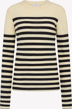 Serena Bute Merino Wool Striped Fitted Jumper - Cream / Navy Blue