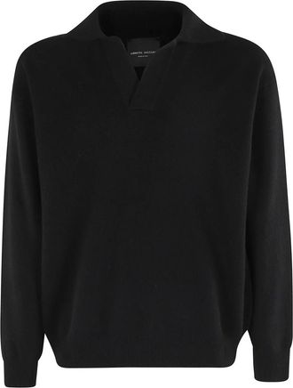 Roberto Collina Polo ML Over - Heren - V-hals truien - Zwart - S - Wol - Truien & Vesten