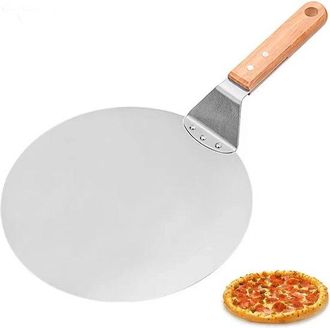 OEM Pala Para Pizza Redonda De 25,5 &times; 25,5 Cm - Mango De Madera De 14 Cm, Acero Inoxidable, Para Pizza, Tortitas Y Pasteles