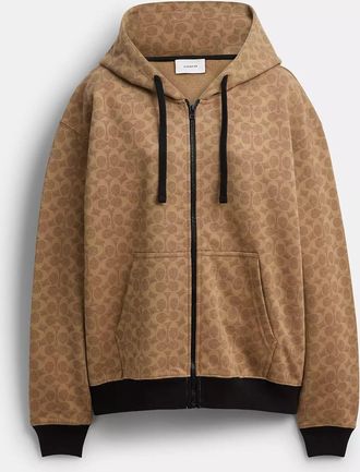 Coach All Over Signature Zip Hoodie In Organic Cotton