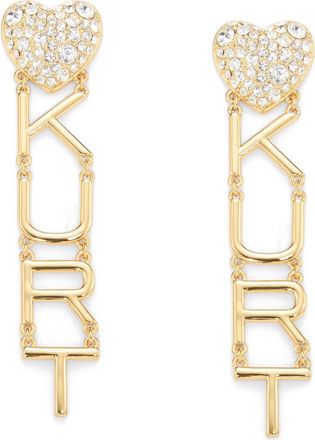 Kurt Geiger Pav&egrave; Heart Kurt Logo Drop Earrings in Gold at Nordstrom
