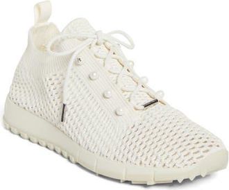 Jimmy Choo London Veles Imitation Pearl Open Stitch Knit Sneaker in X Latte Mix at Nordstrom, Size 7.5Us