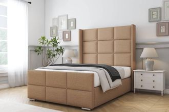 Comfort Beds Charlie Dumfries Bed Frame - 50 Upholstered Wingback Headboard in Light Brown | Size: Single
