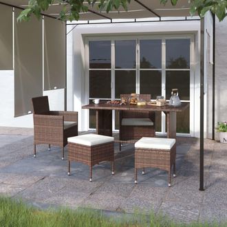 vidaXL Juego De Silla De Jard&iacute;n Y Taburete 4 Piezas Rat&aacute;n Pe Marr&oacute;n Vidaxl