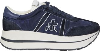 Premiata Navy Low-Profile Textured Sneakers