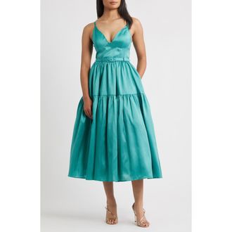 Hutch Belted Bustier Tiered Dress in Teal at Nordstrom Rack, Size 14