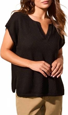 Tribal Slit V Neck Extended Shoulder Sweater Top In Black