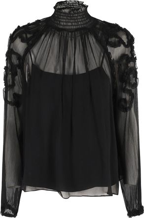 Ulla Johnson Magdalena Silk Smocked Long Sleeve Blouse