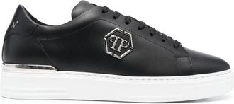 Philipp Plein Leren Lo-Top Sneaker Hexagon - Heren - Sneakers - Zwart - 45 EU - Leer - Schoenen