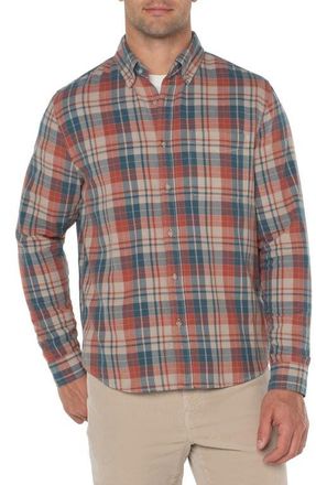 Liverpool L.A. Plaid Button-Down Shirt in Oat/Teal Multi at Nordstrom, Size X-Large