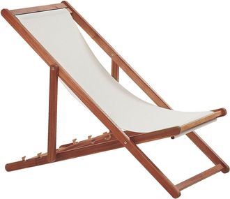 Beliani Sdraio Da Giardino Struttura Legno E Tessuto Beige Cuscino Poggiatesta Anzio