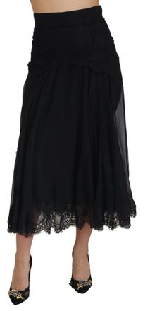 Dolce & Gabbana Womens Lacetrimmed Midi Skirt Black Aline Silk - Size EU 40 (Womens)