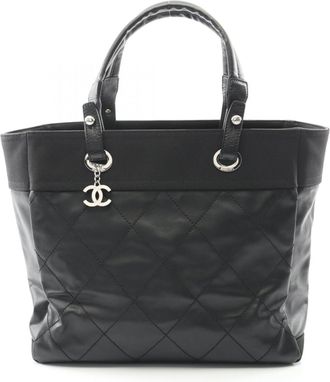 Chanel Black Pvc Coated Canvas Leather Tote Bag (Pre-Owned)