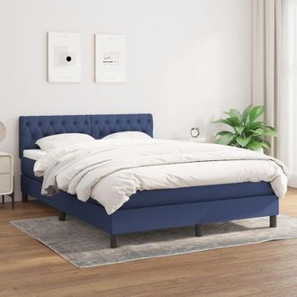vidaXL Cama Box Spring Con Colch&oacute;n Tela Azul 140x190 Cm Vidaxl