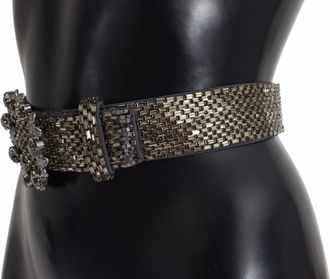 Dolce & Gabbana Womens Multicolor Wide Crystal Buckle Sequined Belt Viscose