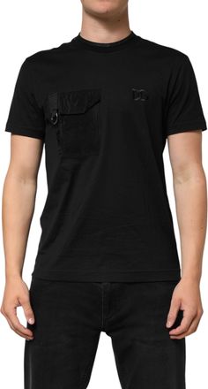 Dolce & Gabbana Black Cotton Embroidered DG Logo Pocket Mens T-shirt