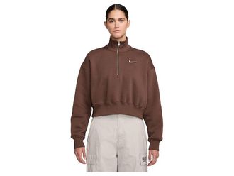 Nike Sportswear Phoenix Fleece 1/4-Zip Cropped Sweatshirt Womens Sweatshirt Fauna Brown/Sail : LG (US 12-14), Cotton/Polyester