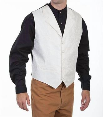 Scully Mens Classic Paisley Lapel Vest In Cream