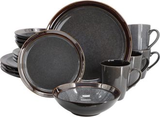 Gibson Home Priya 16 Piece Stoneware Reactive Glaze Dinnerware Set in Grey at Nordstrom