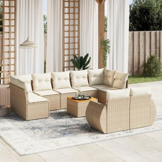 vidaXL Juego De Sof&aacute;s Jard&iacute;n Con Cojines Beige 10 Pzas Rat&aacute;n Sint&eacute;tico Vidaxl