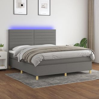 vidaXL Cama Box Spring Colch&oacute;n Y Luces Led Tela Gris Oscuro 180x200 Cm Vidaxl