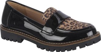 Shoes By Emma Ladies Loafer with Chunky Chain Trim Sizes 4-8 (Black Leopard 1, UK Footwear Size System, Adult, Women, Numeric, Medium, 8)