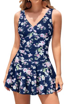 SHEKINI Womens One Piece Swimsuit V Neck Swimwear Wrap Over Padded Bathing Suit Ruched Tummy Control Wide Straps Swimming Costume with Skirt Plus Size, White 