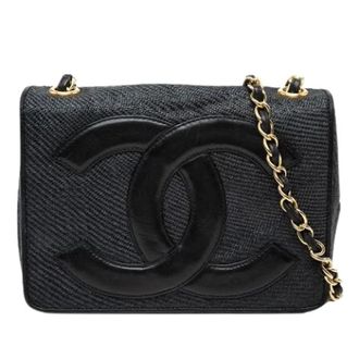 Chanel Pre-owned Raffia Crossbody Bag - Dames - Pre-owned - Zwart - Maat: ONE Size Leer