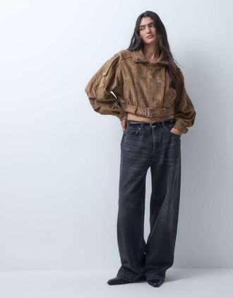 Azalea Wang Azalea Wang Papoose giacca biker corta in finto camoscio marrone