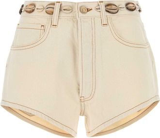 Alanui Womens Sand Denim Ocean Dream Shorts - Ivory Cotton - Size 25 (Waist)