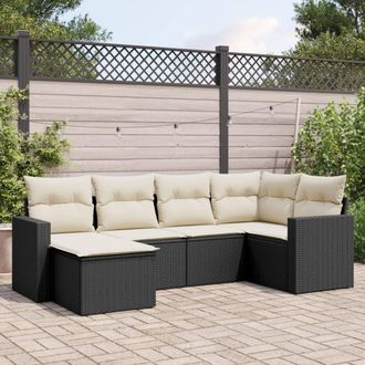 vidaXL Vidaxl - Set De Sof&aacute;s De Jard&iacute;n 6 Piezas Y Cojines Rat&aacute;n Sint&eacute;tico Negro