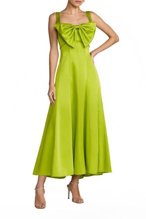 Mac Duggal Satin Midi Dress with Bow Detail and Wide Straps in Apple Green at Nordstrom, Size 12
