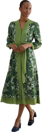Hobbs London Apolline Printed V-Neck Midi Shirt Dress in Green Multi at Nordstrom, Size 16