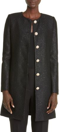 St. John Sequin Knit Three Quarter Jacket in Black at Nordstrom, Size 8