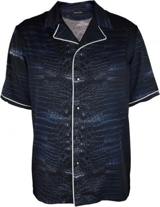 Roberto Cavalli Caiman Print Shirt - Heren - Korte mouwen Overhemden - Zwart - L - Polyester - Overhemden