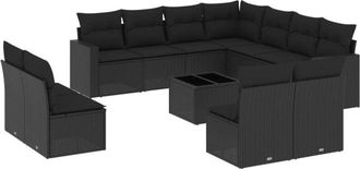vidaXL Set De Sof&aacute;s De Jard&iacute;n 12 Piezas Cojines Rat&aacute;n Sint&eacute;tico Negro Vidaxl