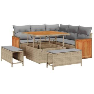 vidaXL Vidaxl - Conjunto De Sof&aacute; De Jard&iacute;n Con Coj&iacute;n 8 Pcs Beige Y Gris Claro