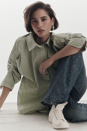 Pilcro Ruched Sleeve Buttondown Shirt