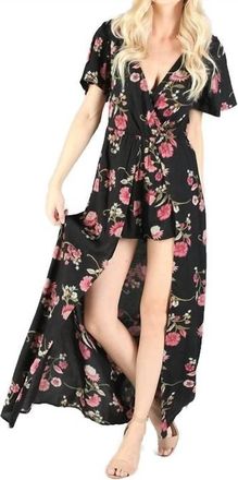 Angie Floral Maxi Romper In Black